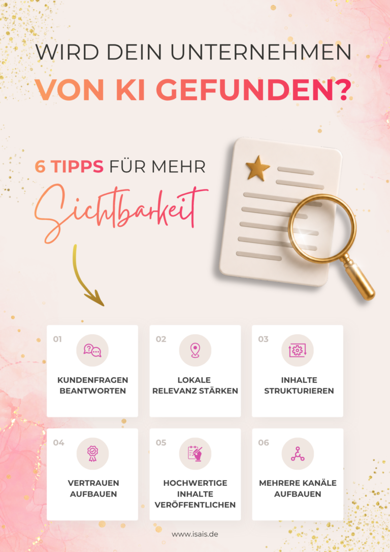 Unternehmen in der KI-Suche sichtbar machen – Illustration mit Lupe und Dokument